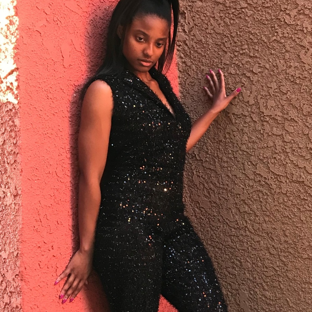Black Mohair Lacquer Sleeveless Jumpsuit